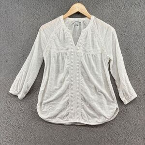 Sundance womens white crochet lace crinkle blouse size small boho minimalist